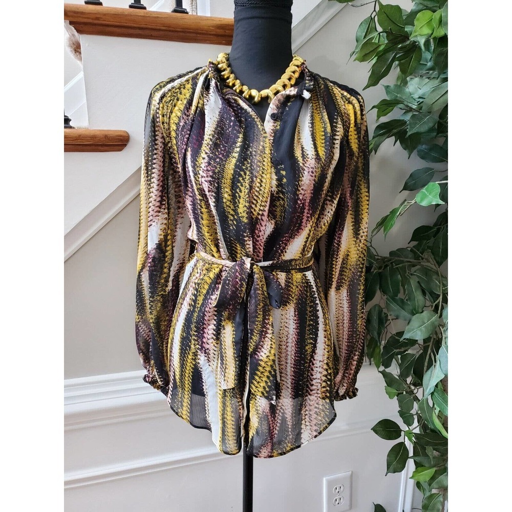 Jennifer Lopez Women's Multicolor Polyester Long Sleeve Casual Blouse Size Small